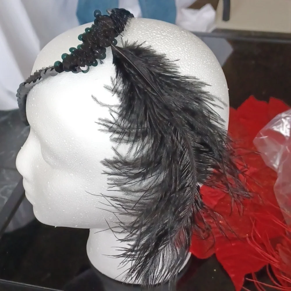 Vintage Fascinator Hat for Women Feather Black & Red, 2 pc
